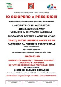 sciopero venerdì 21 febbraio metalmeccanici cgil cisl uil como como news notizie a como sisme olgiate comasco